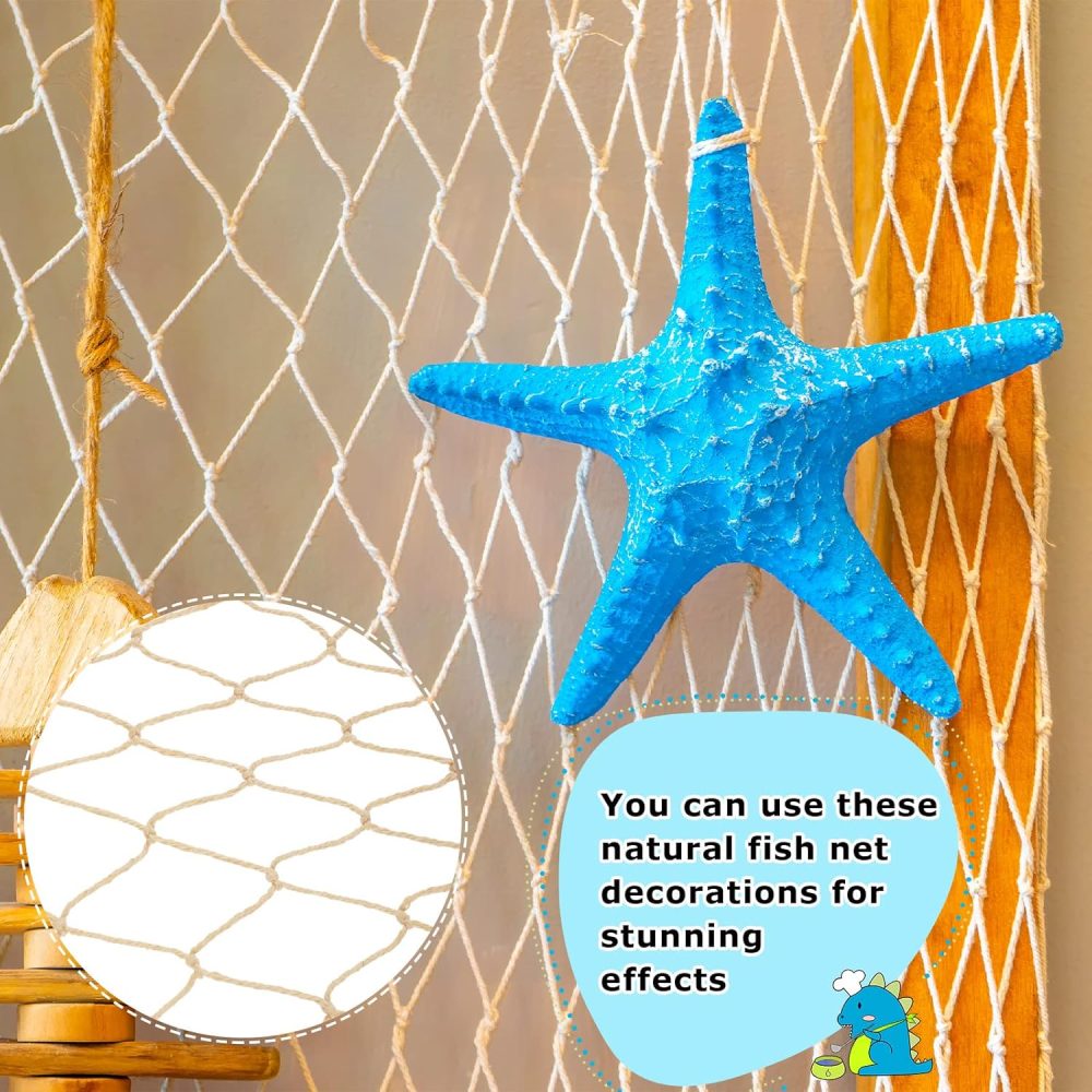 Chumia 12 Pcs Fish Net Decorative Hanging Party Supplies 78.7 x 59 Inch Nautical Party Decorations Natural Cotton Fishnet Accessory for Hawaiian Pirate Fishing Theme Supplies (Beige) - Image 3