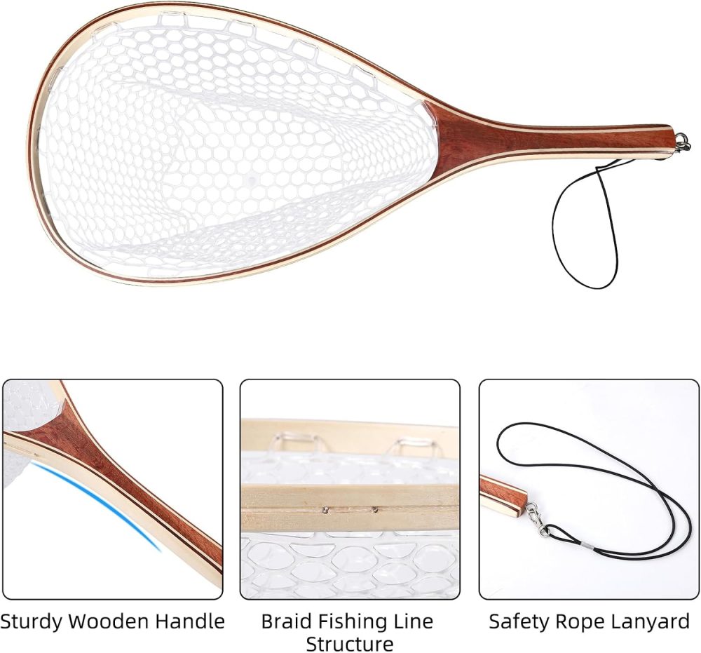 Garvee Fishing Net, Fly Fishing Net for Trout, Fly Fishing Landing Net, Wooden Handle Catch and Release Fish Net for River Fishing Stream Fishing, Gifts for Husband & Son - Image 5