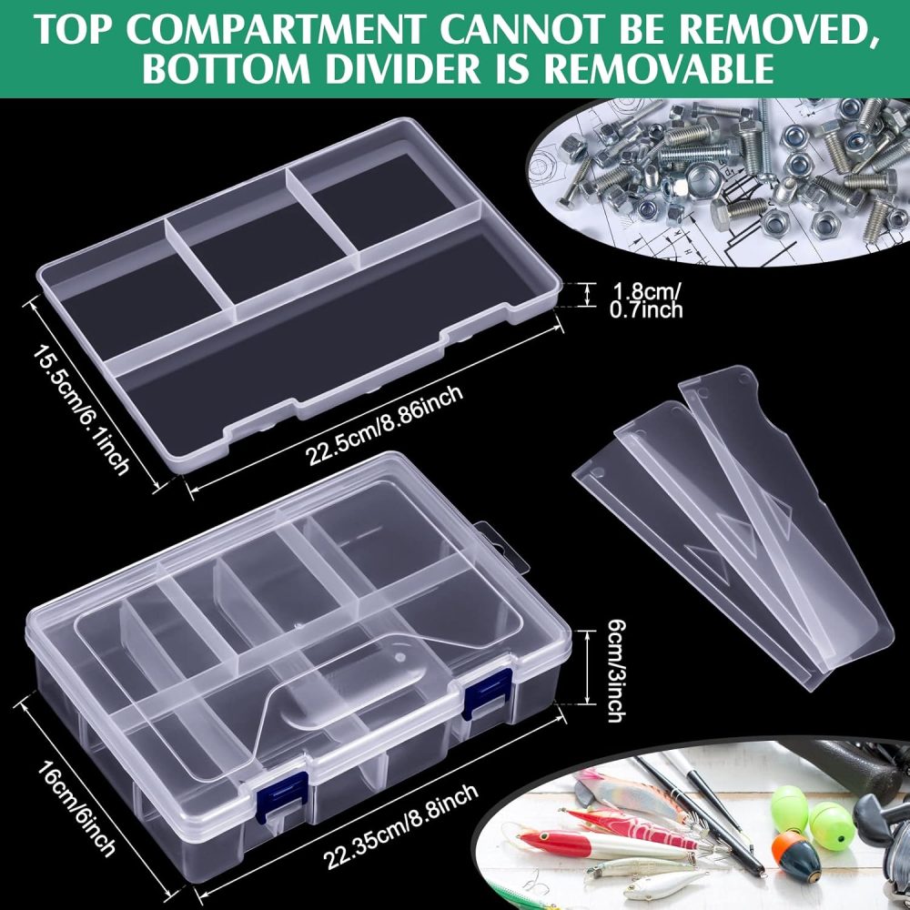 Honoson 6 Pack Fishing Tackle Box Organizer Storage Clear Fishing Box with Movable Tray Plastic Waterproof Compartment Organizer for Lure Container Craft Beads Jewelry - Image 2